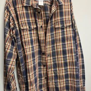 Patagonia Navy, Orange & Yellow Plaid Button-Down Shirt